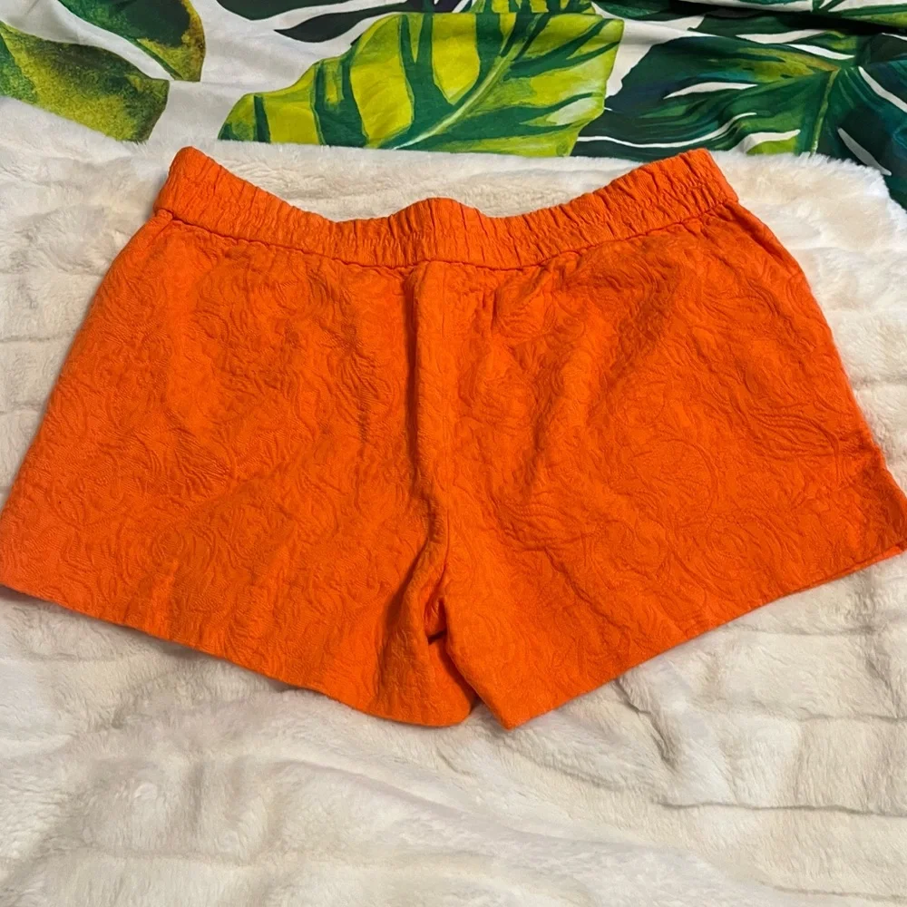 J. Crew XS/2 Orange Embossed Casual Tropical Summer Pull On Travel Lounge Shorts